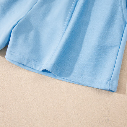 Mint Green V Neck Drop Shoulder Tee and Patchwork Drawstring Shorts Set