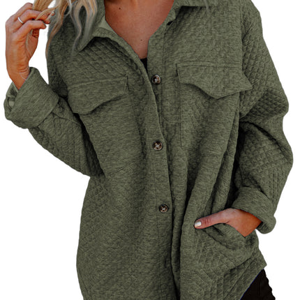 Black Retro Quilted Flap Pocket Button Shacket
