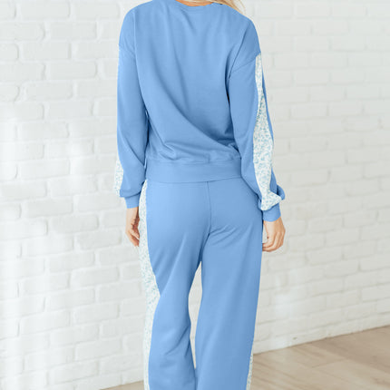 Beau Blue Floral Patchwork Drop Shoulder Pullover and Sweatpants Lounge Set