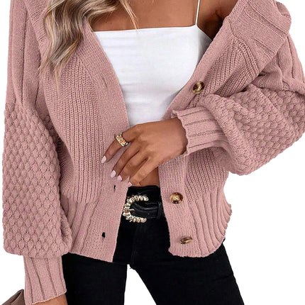 Goat Mixed Texture Knit Button V Neck Sweater Cardigan