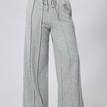 Black Seamed Drawstring High Waist Wide Leg Sweatpants