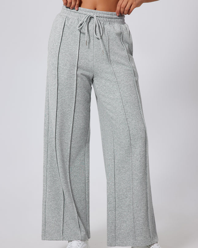 Black Seamed Drawstring High Waist Wide Leg Sweatpants