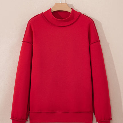 Bright Pink Oversize Drop Shoulder Reversible Mock Neck Sweatshirt