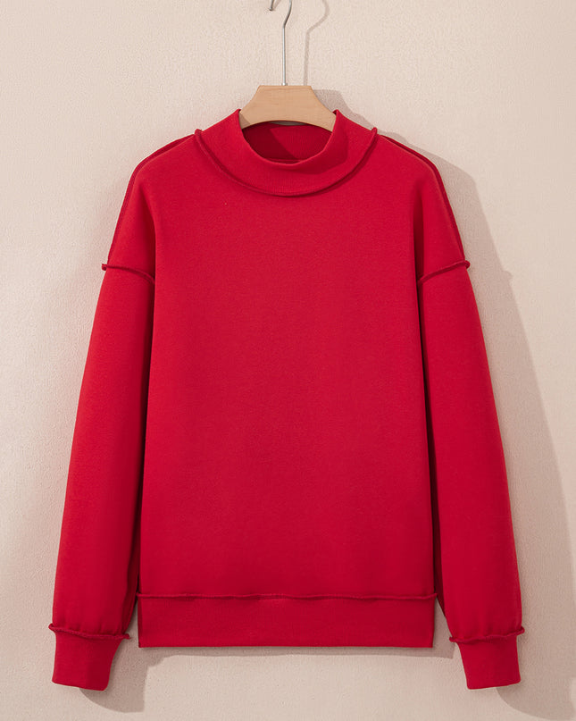 Bright Pink Oversize Drop Shoulder Reversible Mock Neck Sweatshirt