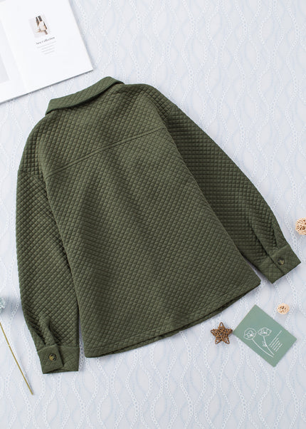 Black Retro Quilted Flap Pocket Button Shacket