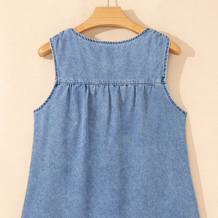 Myosotis Denim Pleated Patchwork Sleeveless Top