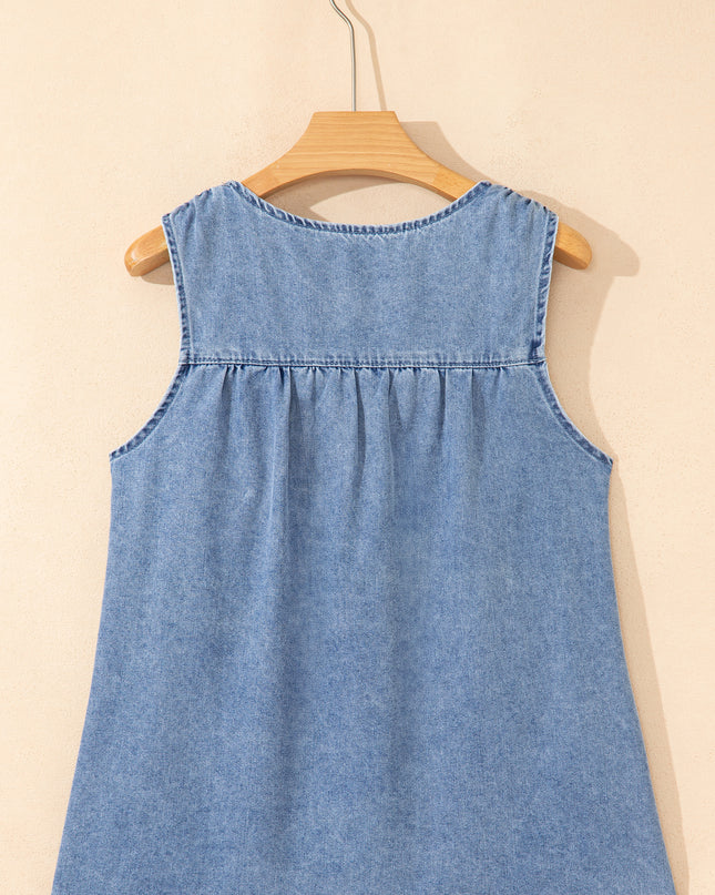 Myosotis Denim Pleated Patchwork Sleeveless Top
