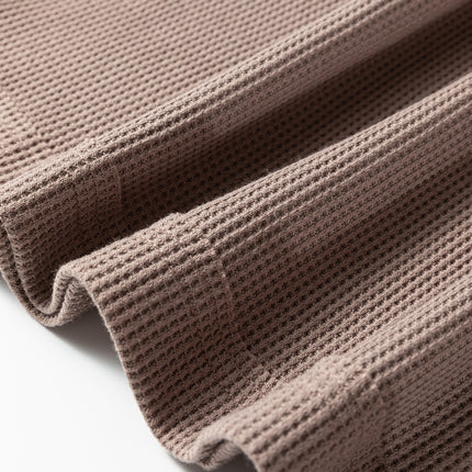 Beige Solid Color Waffle Knit Asymmetric Neck Long Sleeve Top