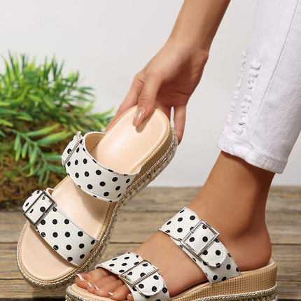 Black Polka Dot Double Buckle Platform Slippers