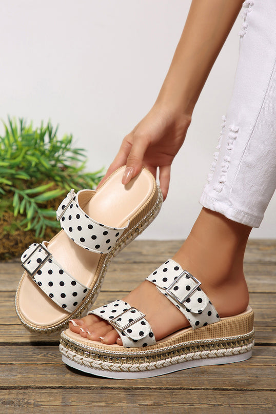 Black Polka Dot Double Buckle Platform Slippers