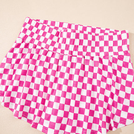 Black Checkerboard T Shirt and High Waist Skorts 2 Piece Outfit set