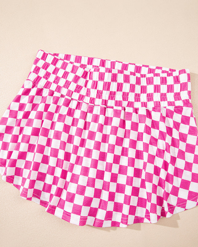 Black Checkerboard T Shirt and High Waist Skorts 2 Piece Outfit set