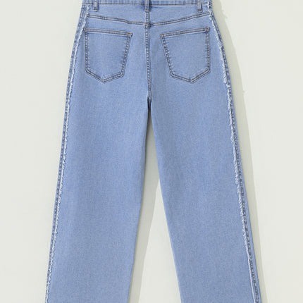 Beau Blue Contrast Stripe Frayed Side Panel Patchwork Shift Jeans