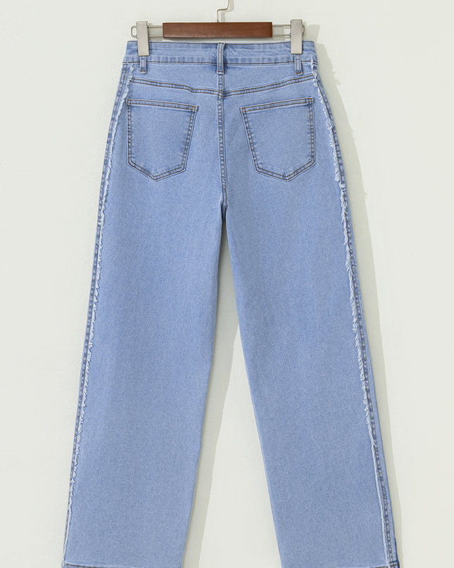 Beau Blue Contrast Stripe Frayed Side Panel Patchwork Shift Jeans