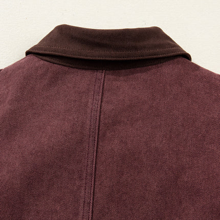Coffee Corduroy Collar Zipped Front Denim Jacket