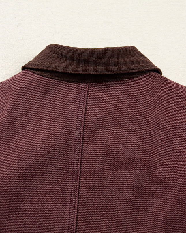Coffee Corduroy Collar Zipped Front Denim Jacket