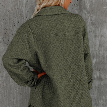 Black Retro Quilted Flap Pocket Button Shacket