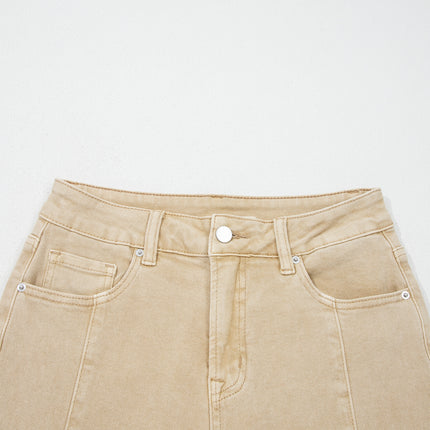 Apricot Solid Color Seamed Center Wide Leg Cropped Jeans
