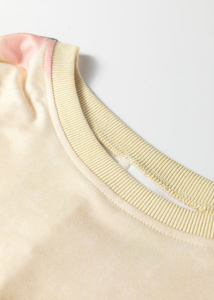 Khaki Washed French Terry Flower Print Sweatshirt