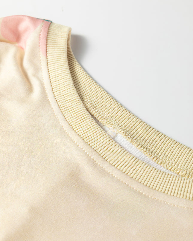 Khaki Washed French Terry Flower Print Sweatshirt