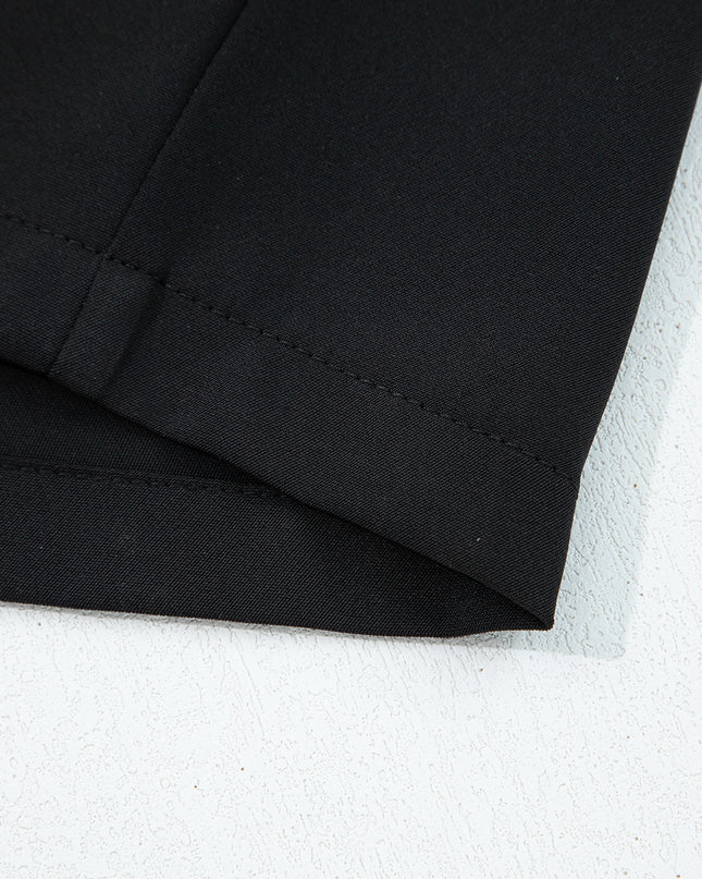 Black Pleated Detail Pull On High Elastic Waist Loose Straight Pants