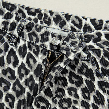 Black Leopard Print Barrel Jeans