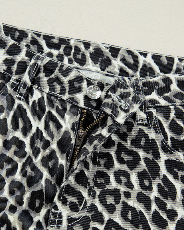 Black Leopard Print Barrel Jeans