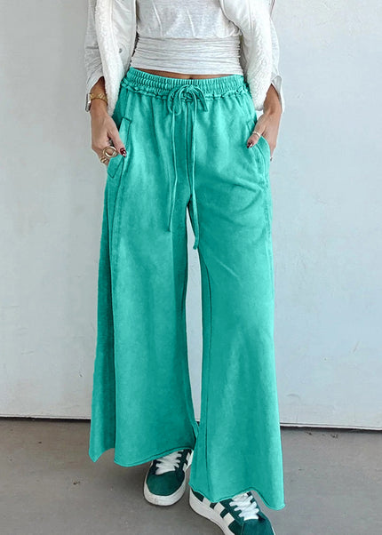 Sea Green Drawstring Elastic Waist Raw Hem Loose Pants