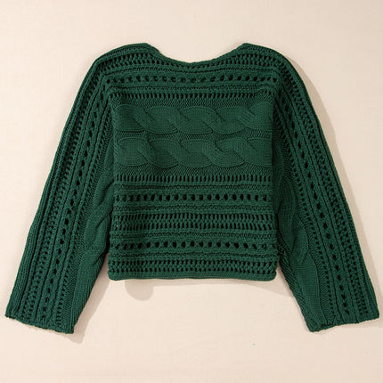 Smoke Gray Hollow-out Cable Knit Cropped Sweater