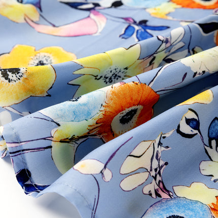 Sky Blue Flutter Sleeve V Neck Floral Top