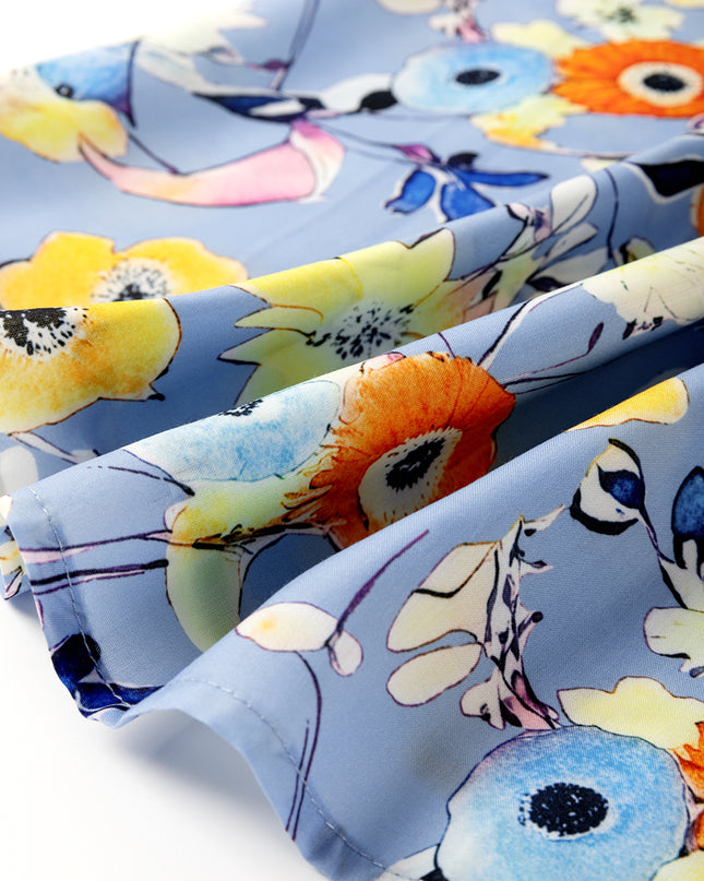 Sky Blue Flutter Sleeve V Neck Floral Top