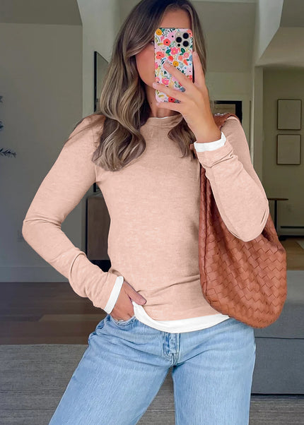 Smoke Gray False Two Piece Color Block Patchwork Long Sleeve Top