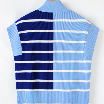Black Stripe Colorblock Quarter Zip Collar Sweater Vest