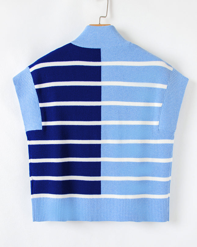 Black Stripe Colorblock Quarter Zip Collar Sweater Vest