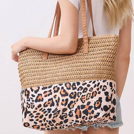 Leopard Woven Large Tote Bag
