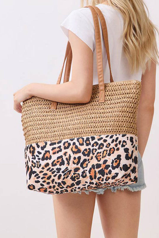 Leopard Woven Large Tote Bag