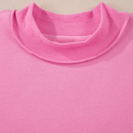 Bright Pink Oversize Drop Shoulder Reversible Mock Neck Sweatshirt