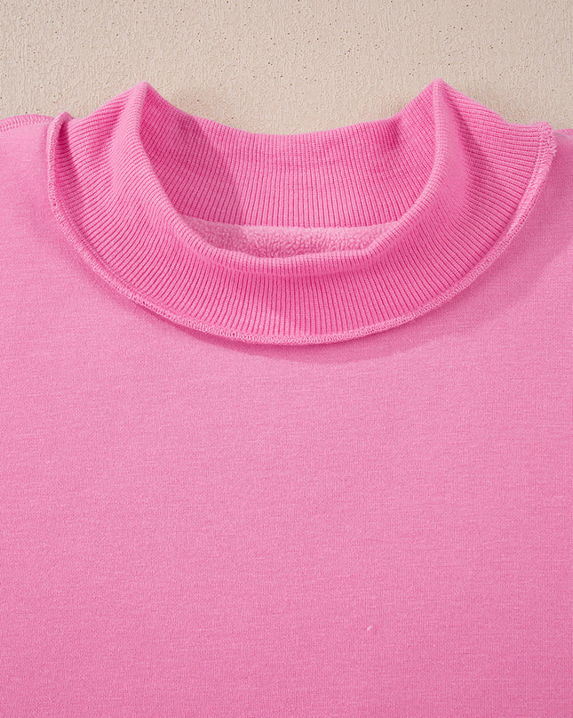 Bright Pink Oversize Drop Shoulder Reversible Mock Neck Sweatshirt