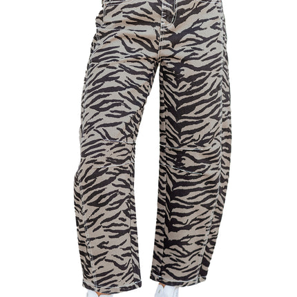 Gray Zebra Stripe Printed Wide Leg Jeans