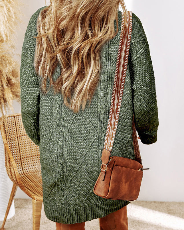 Parchment Cable Knit Drop Shoulder Loose Fit Sweater Dress