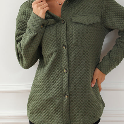 Black Retro Quilted Flap Pocket Button Shacket