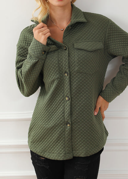 Black Retro Quilted Flap Pocket Button Shacket