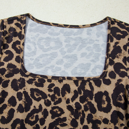 Brown Leopard Print Slim Long Sleeve T Shirt