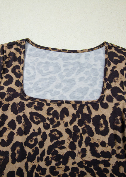 Brown Leopard Print Slim Long Sleeve T Shirt