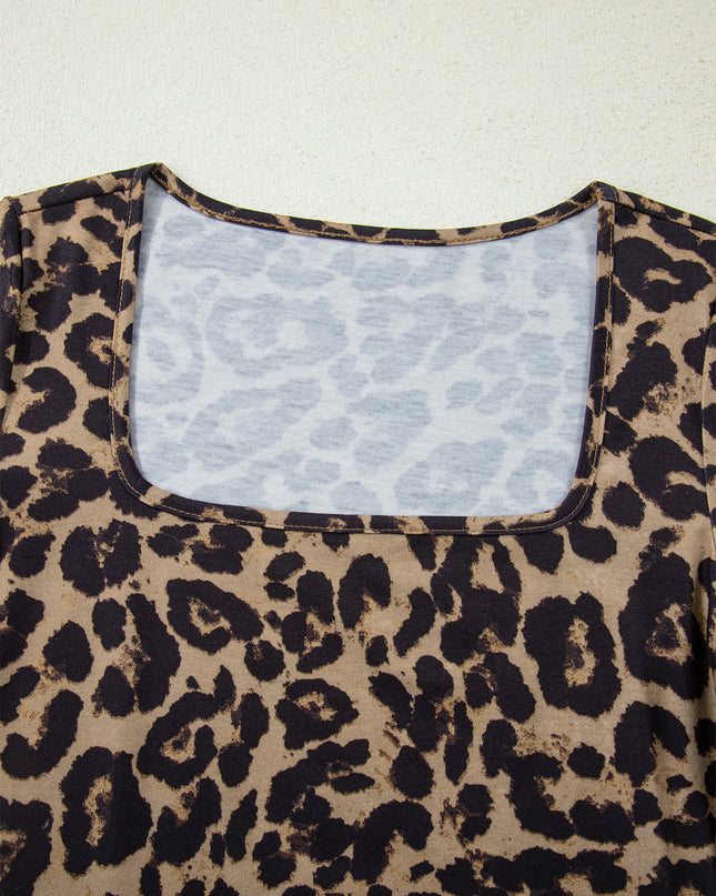 Brown Leopard Print Slim Long Sleeve T Shirt