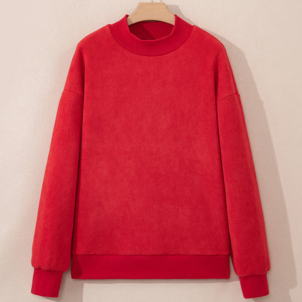 Bright Pink Oversize Drop Shoulder Reversible Mock Neck Sweatshirt