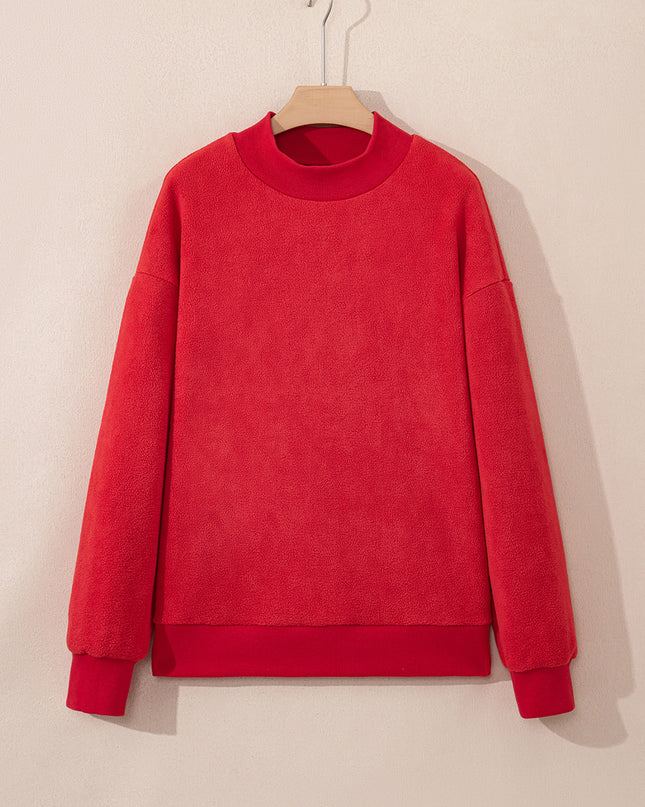 Bright Pink Oversize Drop Shoulder Reversible Mock Neck Sweatshirt