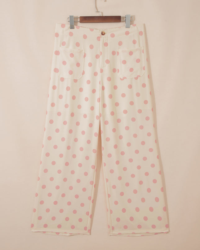 White Polka Dot Print Patched Pocket Loose Pants