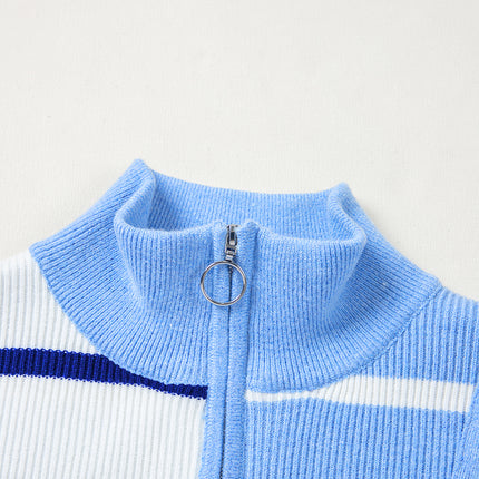 Black Stripe Colorblock Quarter Zip Collar Sweater Vest