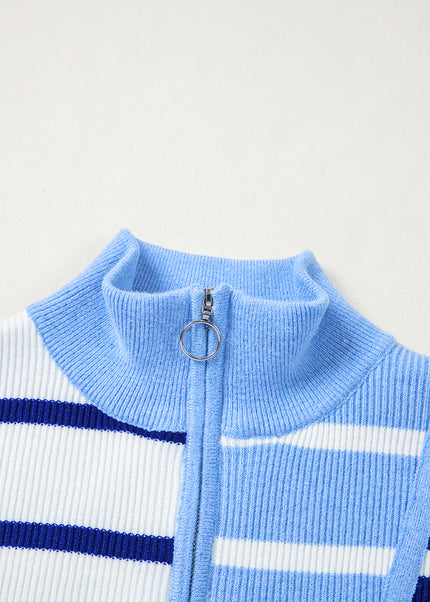 Black Stripe Colorblock Quarter Zip Collar Sweater Vest